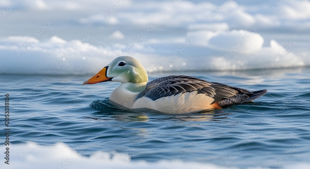 Fototapeta premium King Eider Arctic Coastal Swim