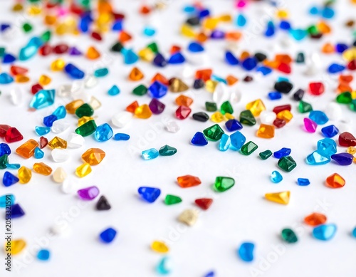 Colorful, tiny gems scattered on white