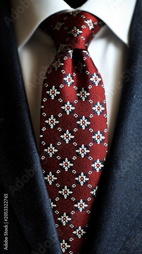 Men's Red and White Dark Pattern Tie