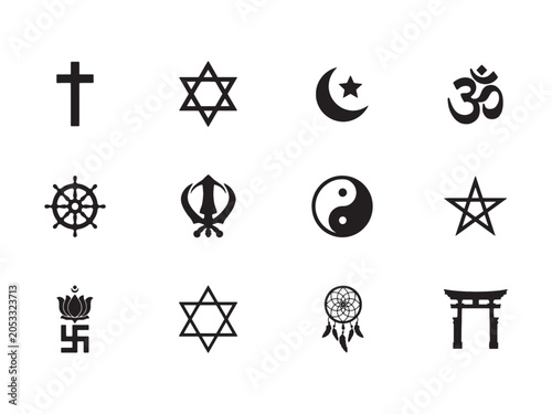 Bild auf Leinwand Religious and spiritual symbols collection featuring cross, star of david, cresc