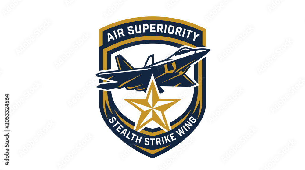Fototapeta premium Vector Military Emblem Featuring a Fighter Jet and Star Icon for Aviation Units