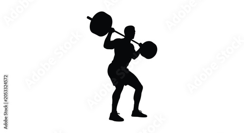 Obraz na plátně Weightlifter Silhouette Against White Background Athletic Strength Training Pose