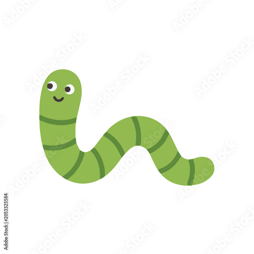 Cute Caterpillar Vector Illustration, Isolated Flat Cartoon Green Worm Character for Kids Education and Nursery Wall Art