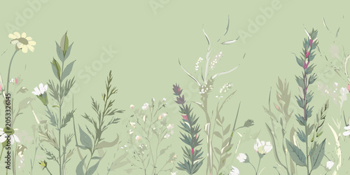 Valokuva Wildflower Collection Soft Painterly Floral Illustration With Green Background