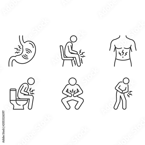 Canvas Print People experiencing stomach pain in bathroom and at home with illustrations