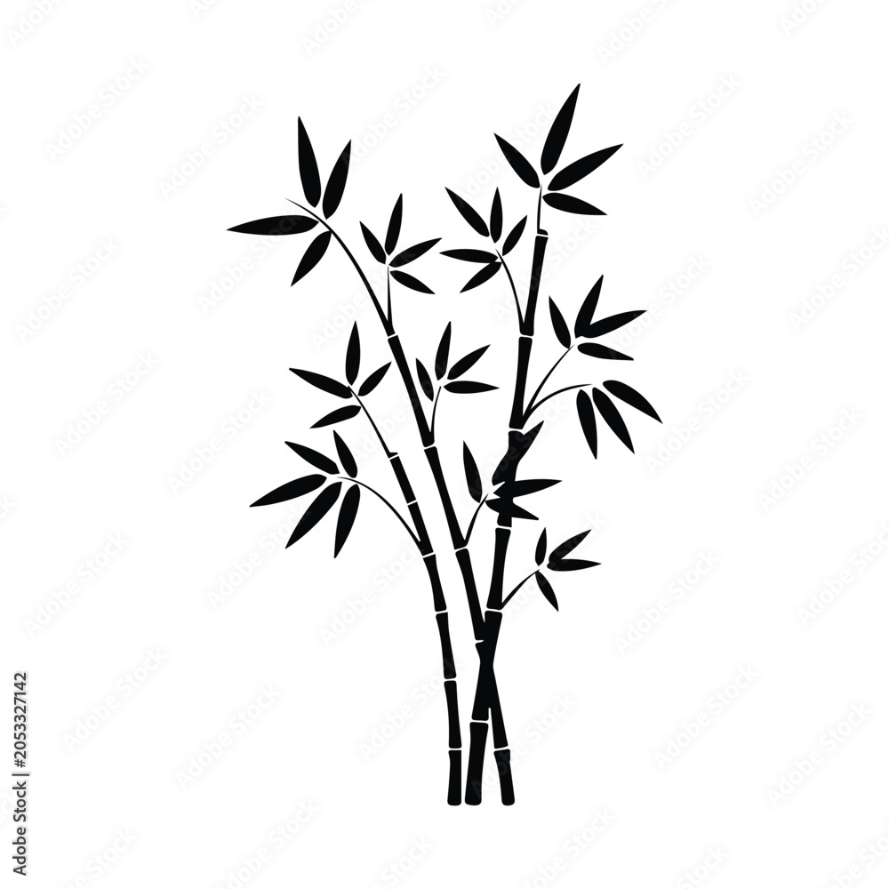 Obraz premium Minimalist black silhouette illustration of stalks of bamboo plant