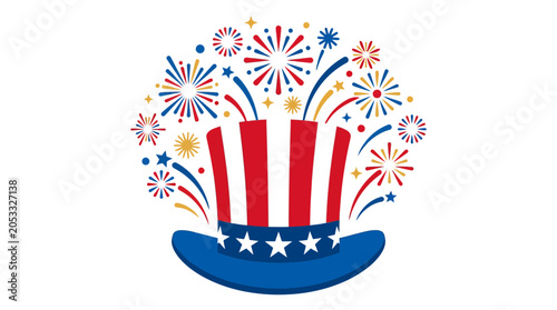 Bild auf Leinwand Uncle Sam Hat with Fireworks - USA Celebration