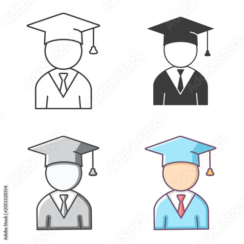 Graduating student icon set. University graduation symbol. Vector isolated illustration