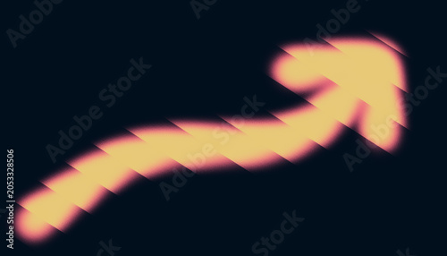 Abstract grainy textured upward pointing arrow indicating growth and success with gradient glow