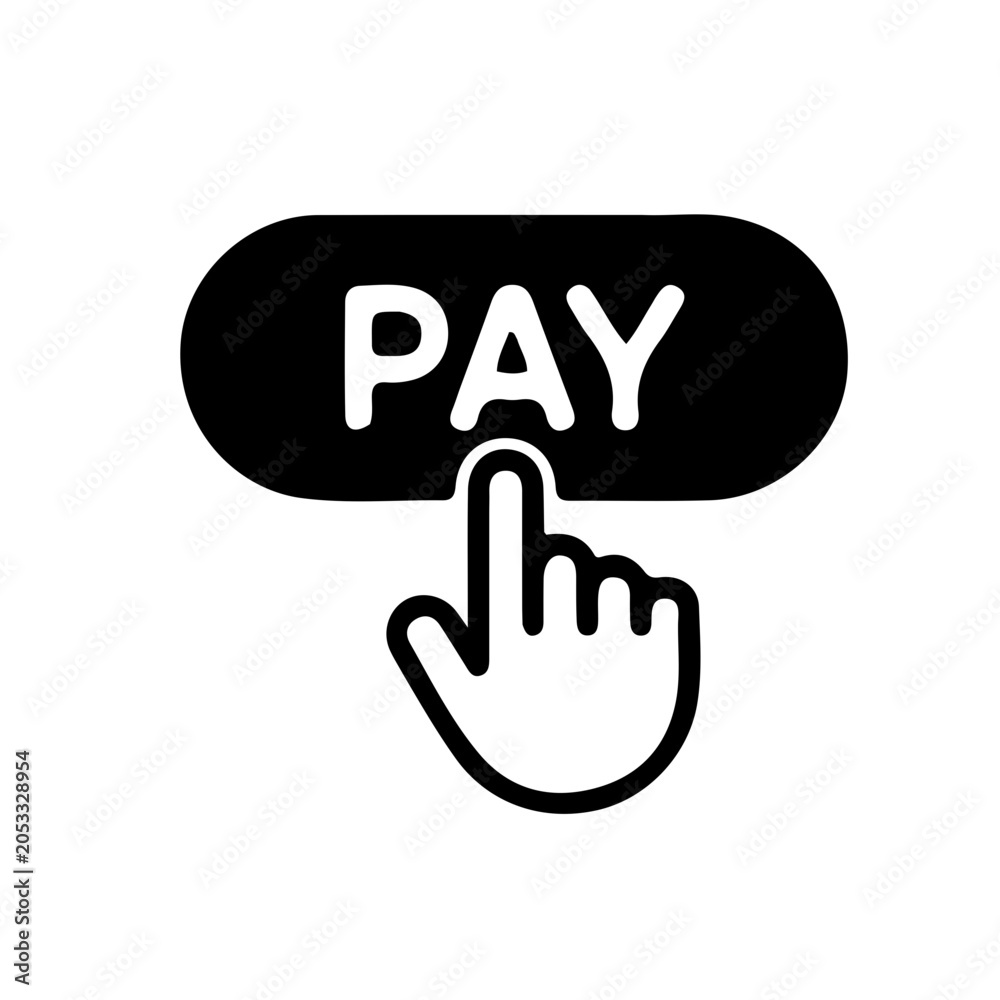 Fototapeta premium Online Payment Button Icon with Hand Click Gesture Glyph Vector Symbol