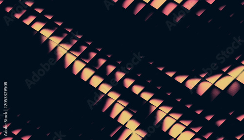 Abstract diagonal checkerboard grid background with grainy texture and pink yellow neon glow