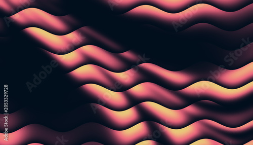 Abstract dark background with glowing pink and yellow wavy lines and grainy noise texture