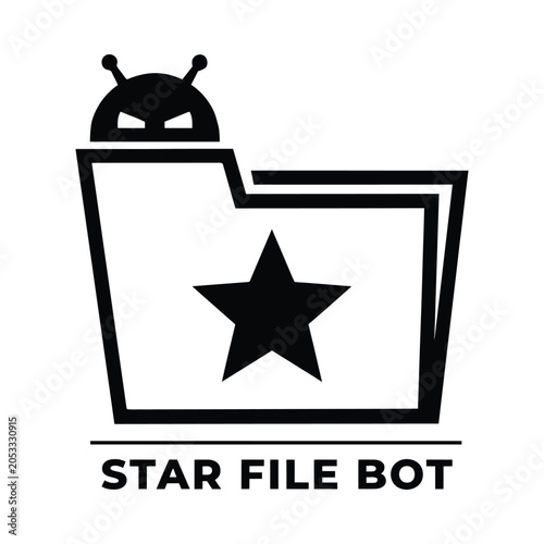 Schilderij op canvas File Folder Icon With Star And Android Robot Black Silhouette