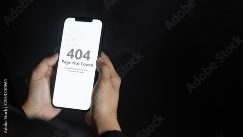 Fotografie 404 Error Page Not Found on Smartphone Screen Mobile Website Access Failure Conc