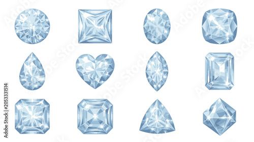 Collection of various cut diamonds.