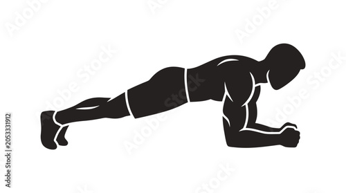 Canvastavla Black silhouette of man performing forearm plank core exercise.