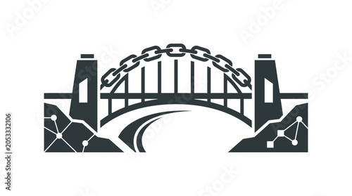 Foto Blockchain bridge icon featuring a bridge made of chains.