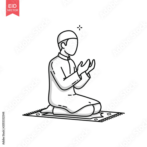 Muslim Man Praying on Prayer Rug