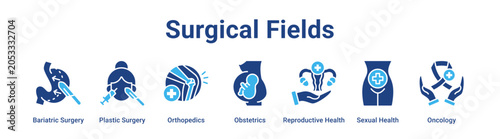 Tableau sur toile Surgical Fields web banner icon vector illustration concept for medical with icon of Bariatric Surgery, Plastic Surgery, Orthopedics, Obstetrics, Reproductive Health, Sexual