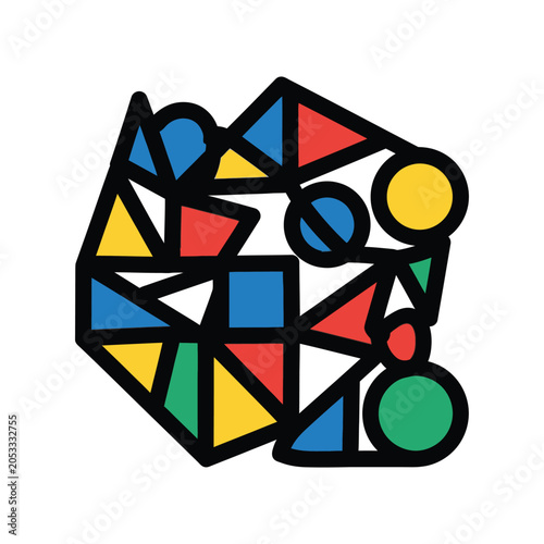 Abstract Geometric Pattern with Primary Colors and Shapes