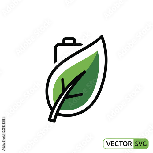 Green Energy Battery Leaf Icon Represents Eco Friendly Power