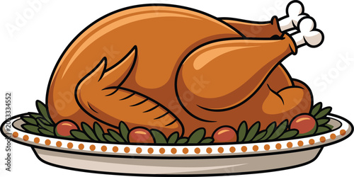 Fotografia Roasted turkey on platter with garnish isolated on transparency grid background