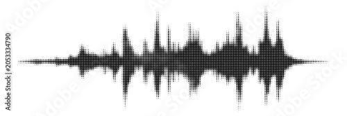 Vector retro grunge sound wave pattern. Audio equalizer halftone design with pulse effect