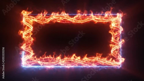 Fiery frame animation with glowing edges on dark background