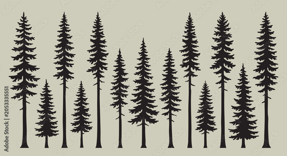Obraz premium Pine Tree Silhouette Vector Set for Forest Landscape Design