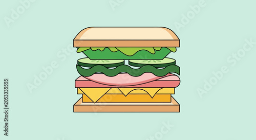 Vector Design of Delicious Layered Sandwich with Fresh Ingredients Ready to Eat