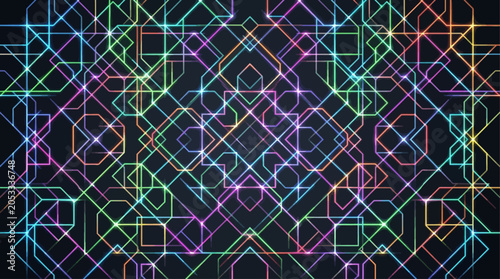 Abstract Neon Geometric Pattern Background with Glowing Digital Network