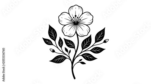 Tableau sur toile Simple stylized flower with prominent leaves on a short stem, isolated white bac