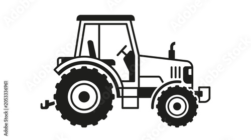Foto Classic farm tractor silhouette isolated on white background.