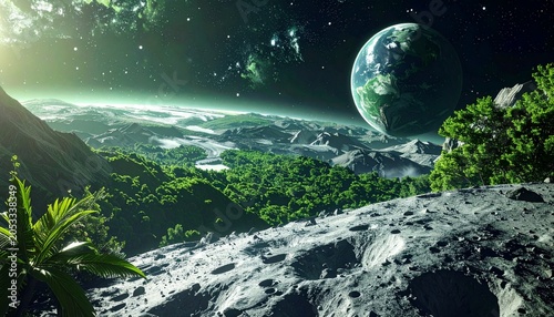 Lush Alien World - A Vibrant Ecosystem on a Distant Moon.