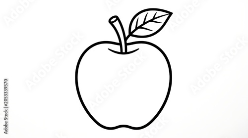 Simple outline drawing of an apple with a leaf fruit