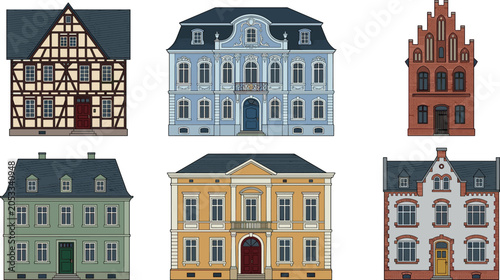 Canvastavla European Architecture House Vector Set with Half Timbered German Building, Baroq