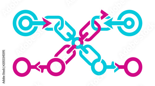 Bild auf Leinwand Cross-chain blockchain interoperability icon with pink and blue links
