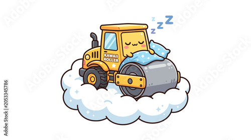 Bild auf Leinwand Cute Kawaii Roller Machine Sleeping on Cloud