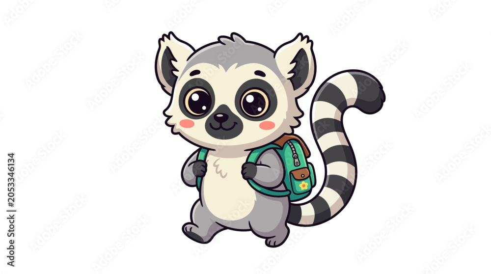 Fototapeta premium Cute Lemur Backpack Cartoon Animal