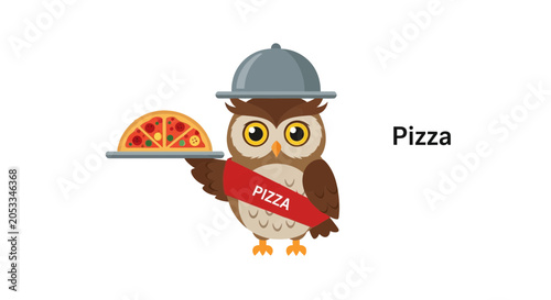 Cute Owl Pizza Delivery Character Holding Pizza Slice