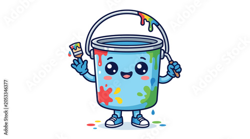 Cute Paint Bucket Character with Brush - Creative Art Fun