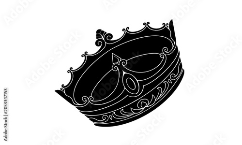 王冠の白黒イラスト（白線のアウトラインあり）
