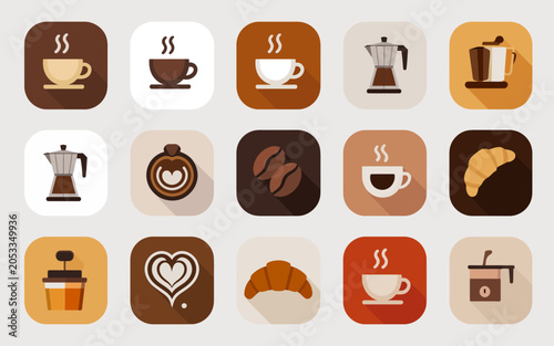 Flat Illustration Set Of Various Coffee And Baking Items Isolated For Design