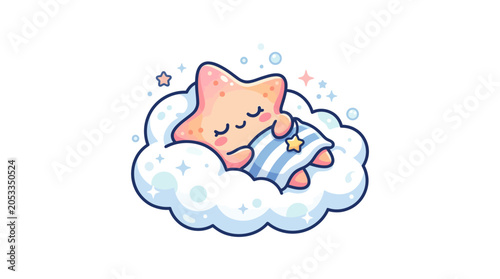 Schilderij op canvas Cute Star Sleeping on Cloud, Baby Dream