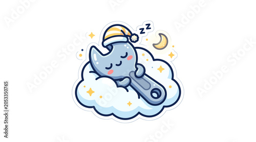 Photos Cute Wrench Sleeping on Cloud, Pajamas, Moon, Stars