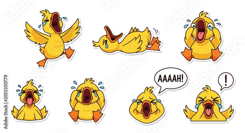 Konstfotografi Cute Yellow Duckling Stickers Expressing Emotions