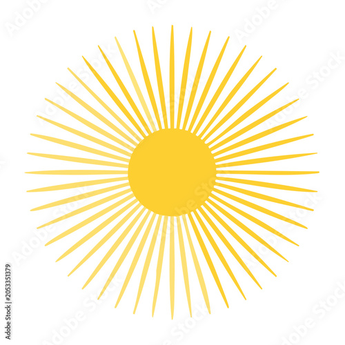Yellow sunburst icon with radiating rays on white background