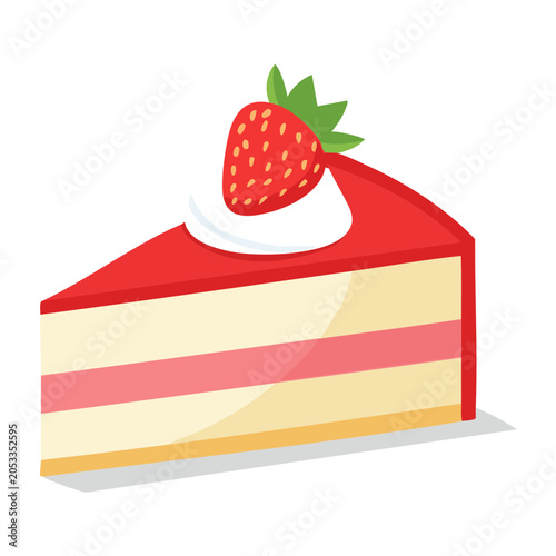 Slice of strawberry cake with whipped cream and fresh berry