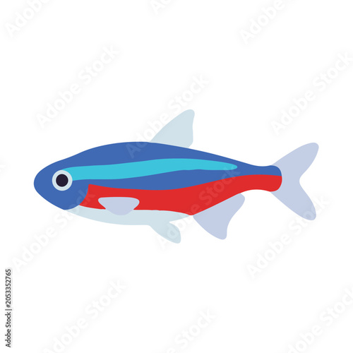 Fotografía Cute neon tetra fish cartoon character vector illustration