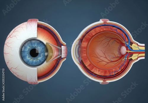 Human eye cross-section anatomical illustration